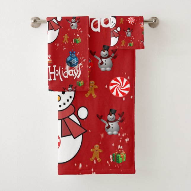 Christmas Bath Towel Sets, Happy Holidays (Insitu)