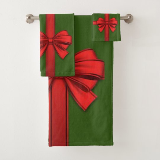 Christmas Bath Towel Sets, Red Bow