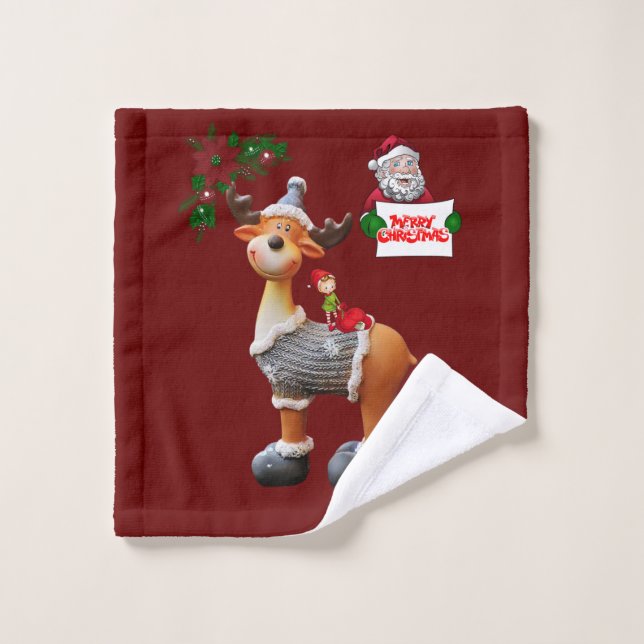 Christmas Bath Towel Sets, Reindeer (Wash Cloth)