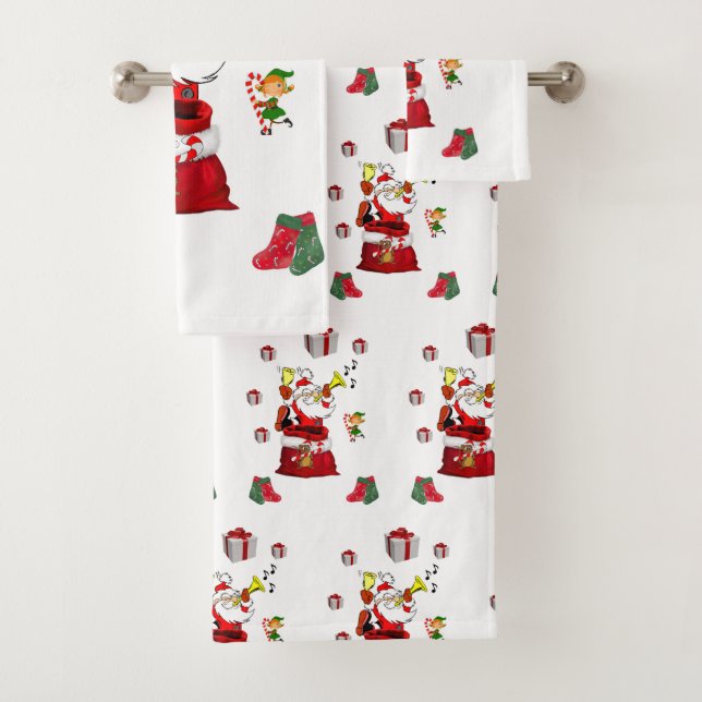 Christmas Bath Towel Sets, Santa (Insitu)