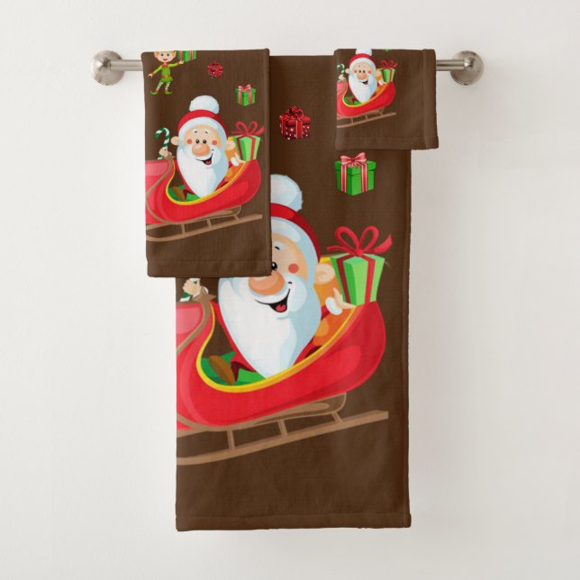 Christmas Bath Towel Sets, Santa Elf (Insitu)