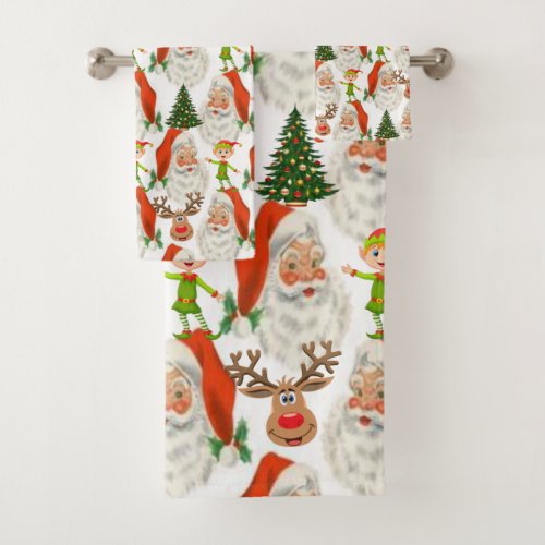 Christmas Bath Towel Sets Santa Elf