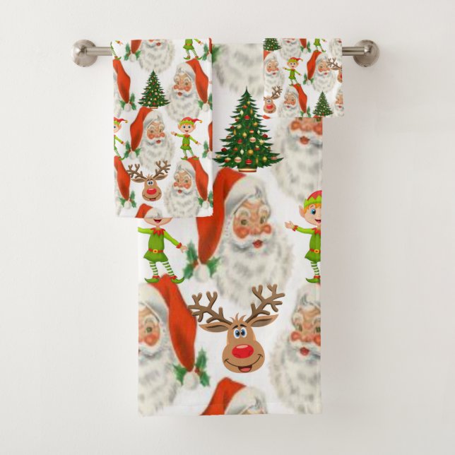 Christmas Bath Towel Sets, Santa Elf (Insitu)