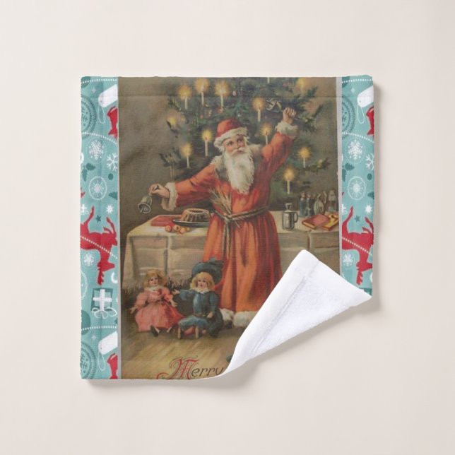 Christmas Bath Towel Sets, Santa Vintage (Wash Cloth)