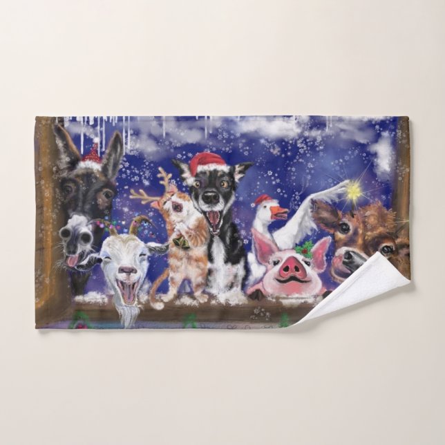 Christmas Bath Towels with Happy Animal Party (Hand Towel)