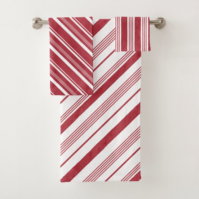 Christmas Bathroom Towel Set Red Candy Stripes (Insitu)