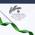 Christmas Bauble Elegant Script Return Address Rubber Stamp<br><div class="desc">This Christmas stamp has it all! A rustic Christmas bauble hanging from a pine tree branch and your family name,  and return address in an elegant classic typography. Create your own beautiful Christmas stamp by clicking on the ´´personalize´´ button. Merry Christmas!</div>