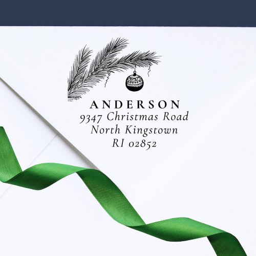 Christmas Bauble Elegant Script Return Address Rubber Stamp