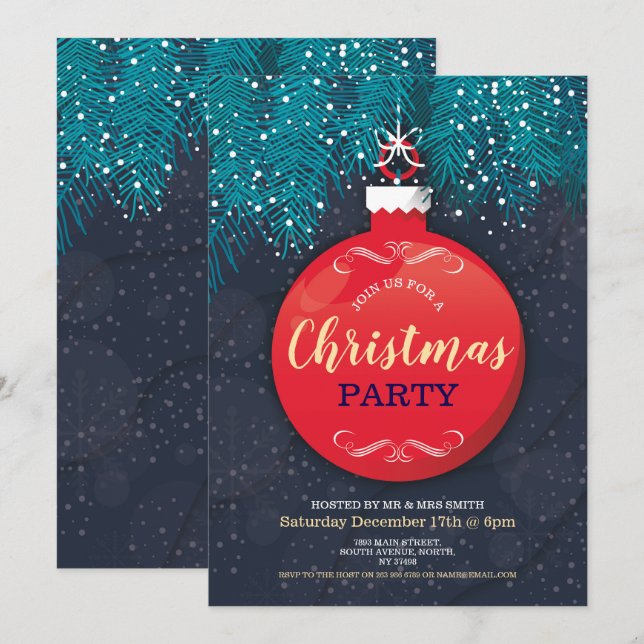 Christmas Bauble  Festive Party Tree Invitation (Front/Back)