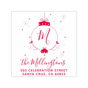 Christmas Bauble Monogram Name & Return Address Self-inking Stamp