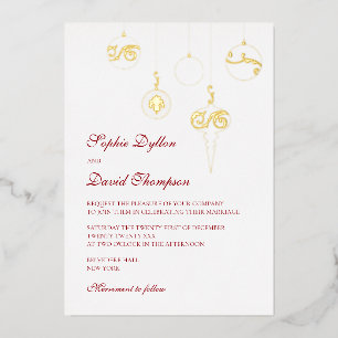 Christmas Bauble Ornaments Winter Red Wedding Gold Foil Invitation