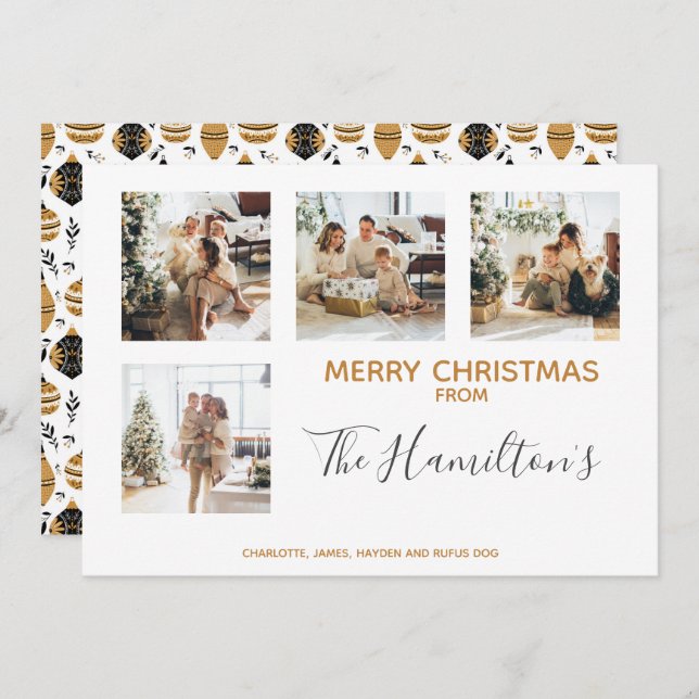 Christmas Bauble Patterned 4 Photo Personalized Holiday Card (Front/Back)