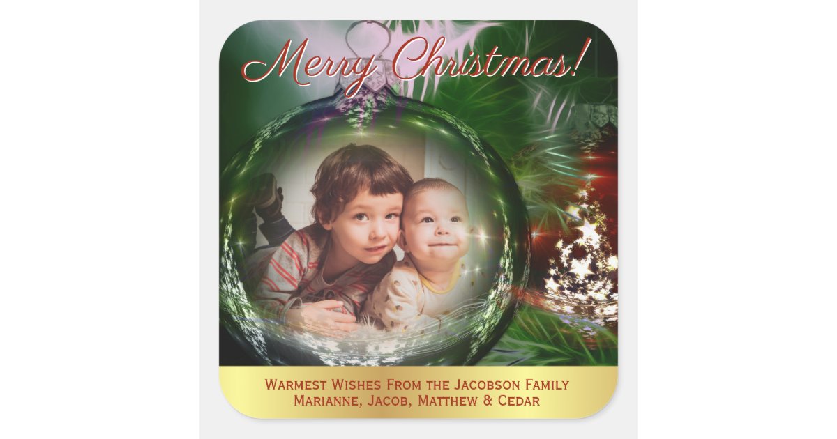 Christmas Bauble Photo Frame Holiday Square Sticker | Zazzle