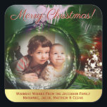 Christmas Bauble Photo Frame Holiday Square Sticker<br><div class="desc">These beautiful stickers make wonderful gift tags. The design is both fun and elegant with a Christmas ball ornament or bauble photo frame where you can upload a picture. The caption reads: Merry Christmas! with space for a short greeting and signature. Unique and stylish way to send holiday cheer!</div>