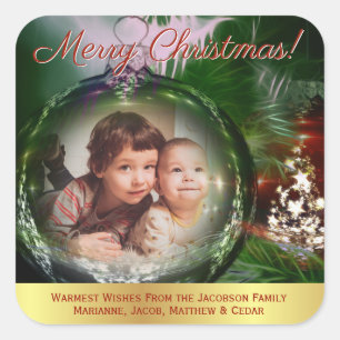 Christmas Bauble Photo Frame Holiday Square Sticker