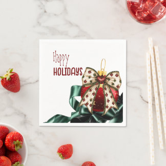 Christmas Bauble with Cute Bow and Green Ribbon Napkins