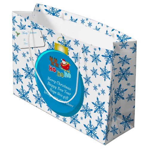 Christmas Bauble with Santa  Sleigh Snowflakes Large Gift Bag