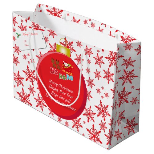Christmas Bauble with Santa  Sleigh Snowflakes Large Gift Bag