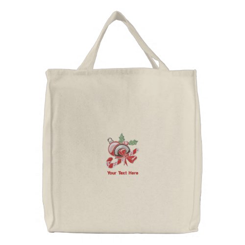 Christmas Baubles and Candy Cane Christmas Embroidered Tote Bag