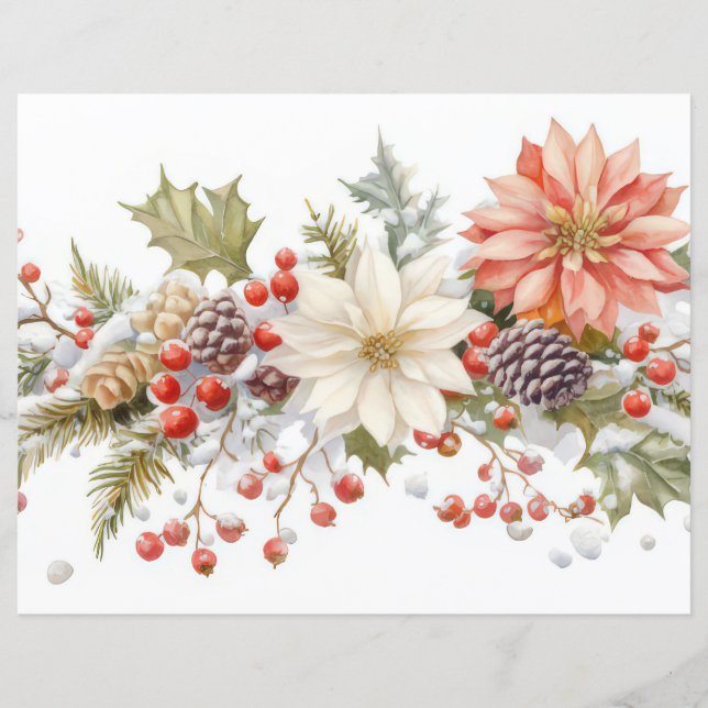 Christmas Baubles and Flowers Scrapbook Paper (Front)