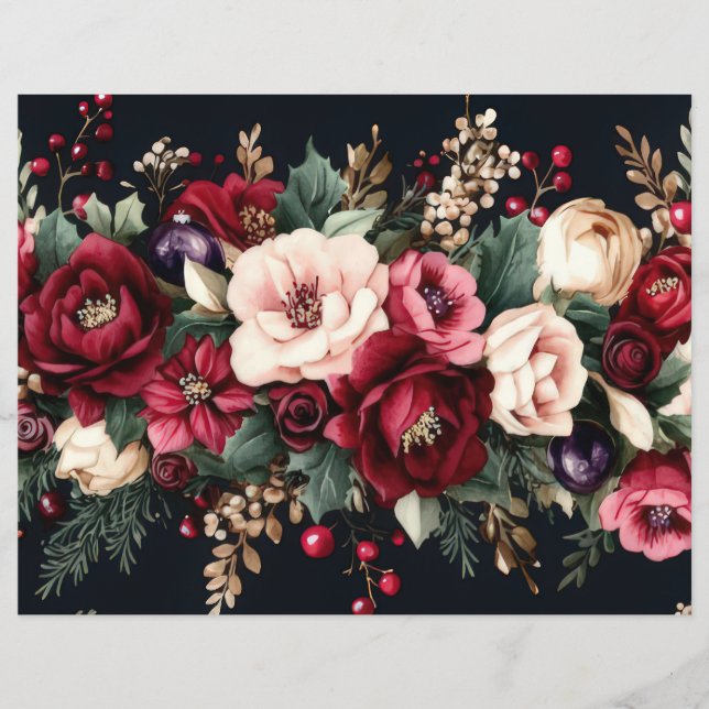 Christmas Baubles and Flowers Scrapbook Paper (Front)