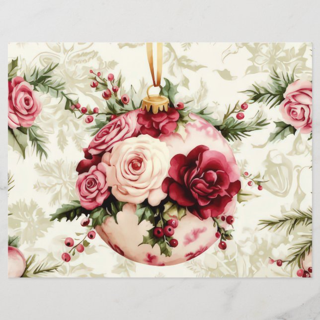 Christmas Baubles and Flowers Scrapbook Paper (Front)