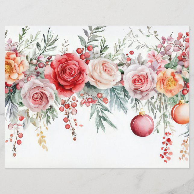 Christmas Baubles and Flowers Scrapbook Paper (Front)