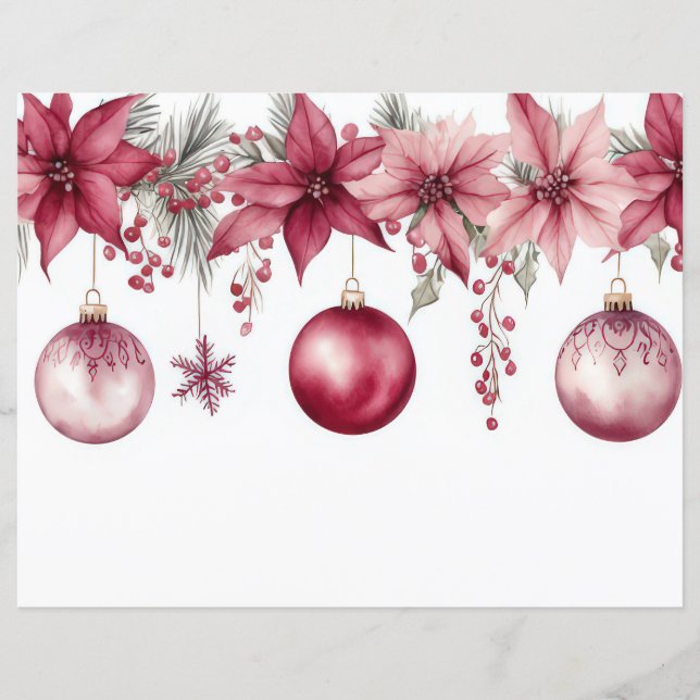 Christmas Baubles and Flowers Scrapbook Paper (Front)