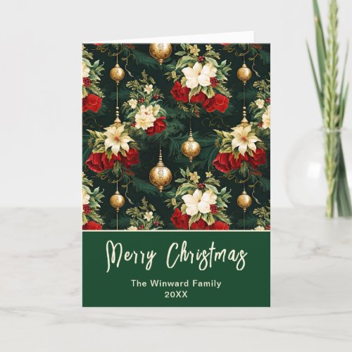 Christmas Baubles and Poinsettias Merry Christmas Holiday Card