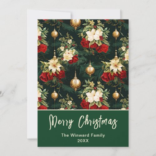 Christmas Baubles and Poinsettias Merry Christmas Holiday Card