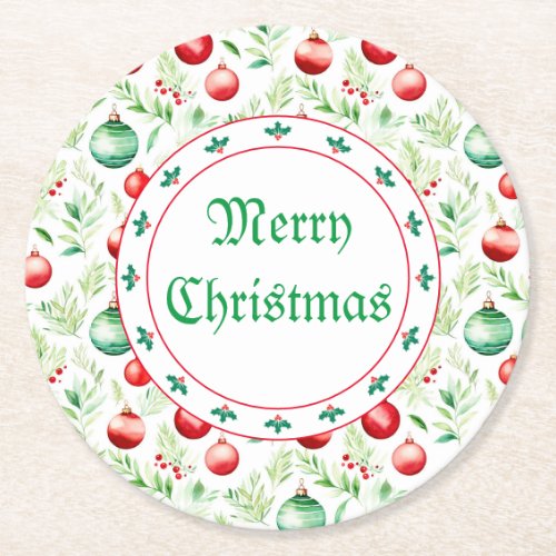 Christmas Baubles Decorations Round Paper Coaster