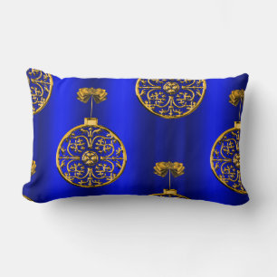 Christmas Baubles on Blue Lumbar Pillow
