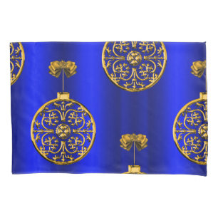 Christmas Baubles on Blue Pillow Case