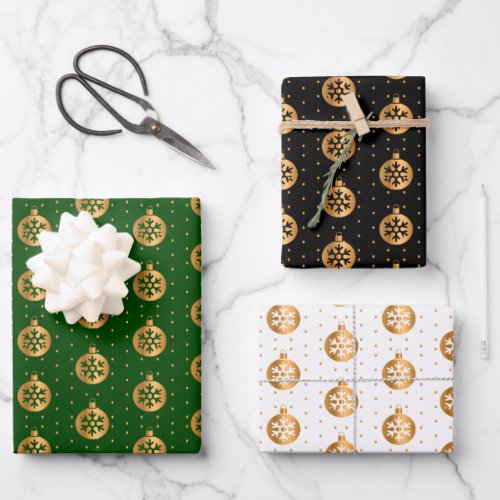 Christmas Baubles on Green Black and White Wrapping Paper Sheets
