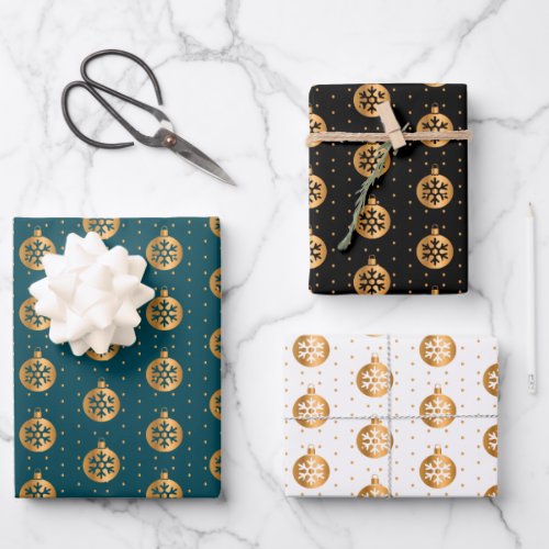Christmas Baubles on Teal Black and White Wrapping Paper Sheets