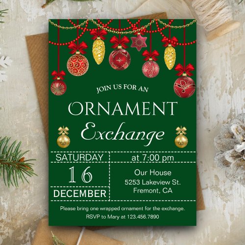 Christmas Baubles Ornament Exchange Party Invite