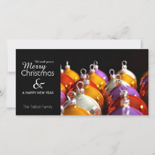 Christmas' Baubles Personalized Greeting Photo C Holiday Card