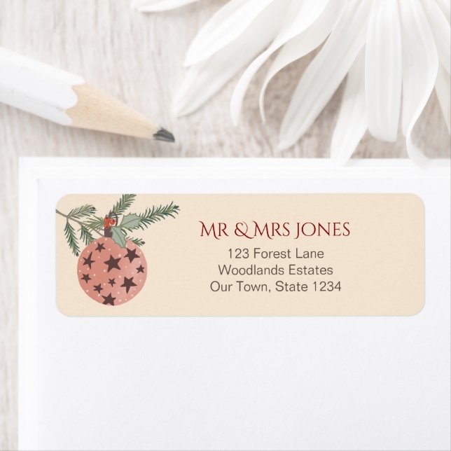 Christmas baubles pines retro label (Insitu)