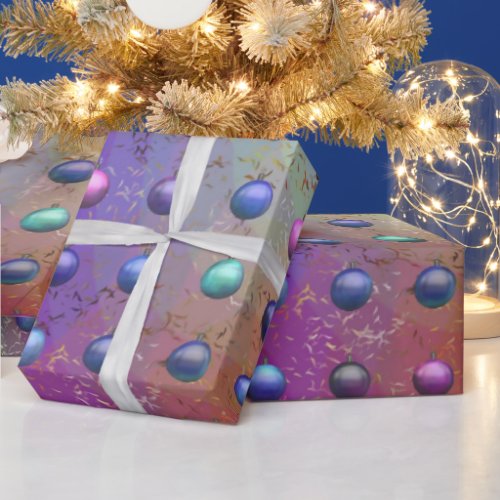 Christmas Baubles Purple Aqua Patterned Chic Wrapping Paper