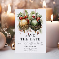 Christmas Baubles Red Green Gold Save The Date