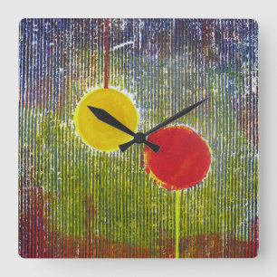 Christmas Baubles red yellow festive decorations Square Wall Clock