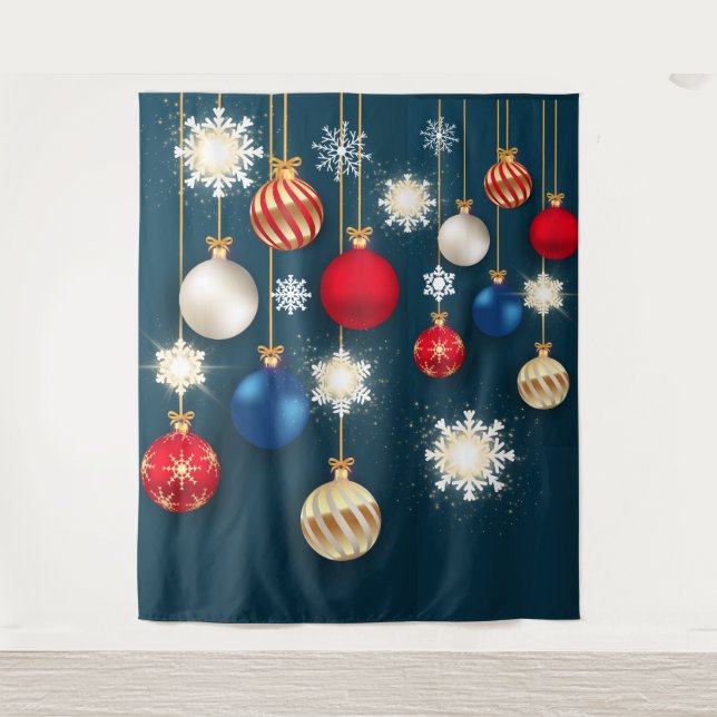 Christmas baubles snowflakes decorations backdrop (Front)