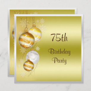 Christmas Baubles & Stars 75th Birthday Invitation