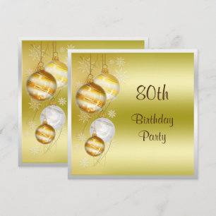 Christmas Baubles & Stars 80th Birthday Invitation