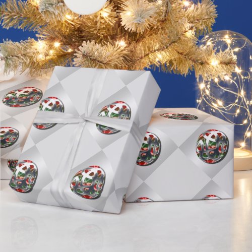 Christmas baubles tree decoration silver red green wrapping paper