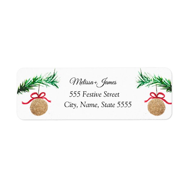 Christmas Baubles Vintage Retro Pine Wedding  Label (Front)