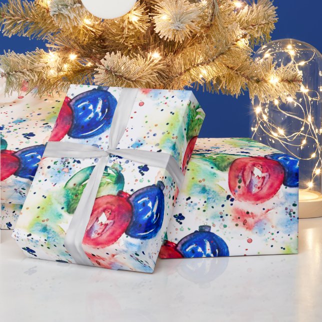 Christmas Baubles Watercolor Wrapping Paper (Holidays)