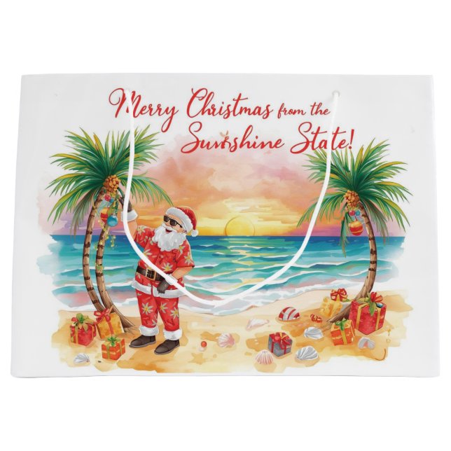 Christmas BBQ Santa at the Beach Florida  Large Gift Bag (Front)