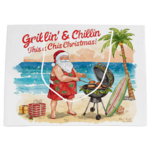 Christmas BBQ Santa at the Beach Florida Large Gift Bag