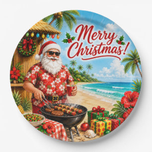 Christmas BBQ Santa Claus Tropical Beach Paper Plates